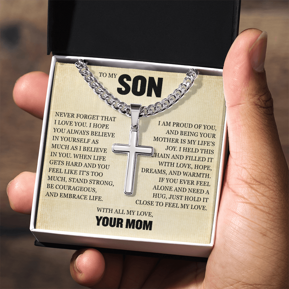 Cross Cuban Link Chain - To My Son "Always Believe in Yourself"
