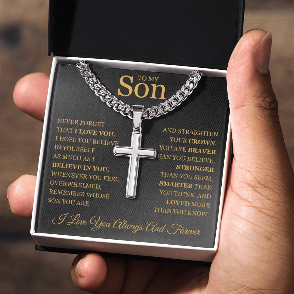 To My Son - Artisan Cross with Cuban Link Chain