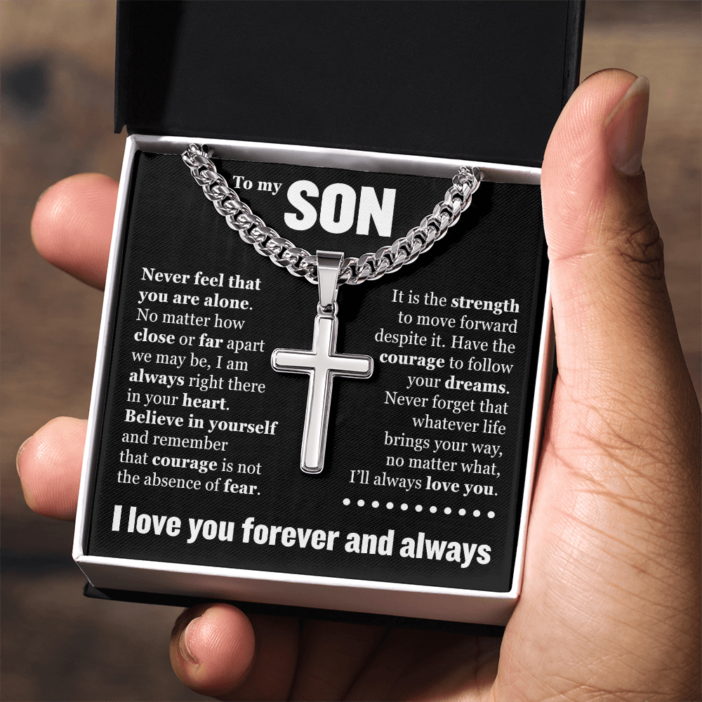 Cross Cuban Link Chain - To My Son "Never Feel That You Are Alone"