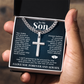 Cuban  Chain with Cross Necklace - To My Son "Always Be Brave"