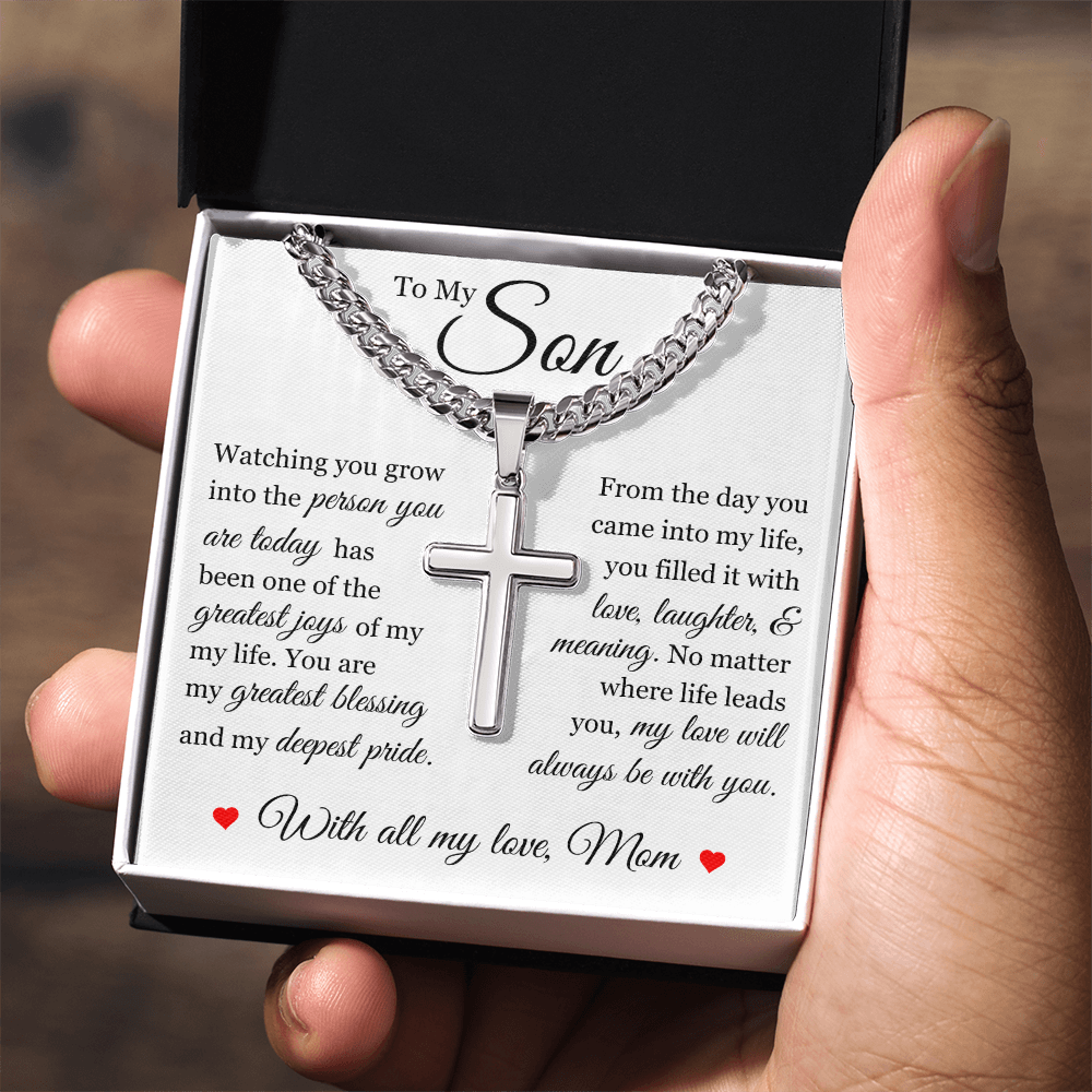 Cross Cuban Link Chain - To My Son "You Are My Greatest Blessing"