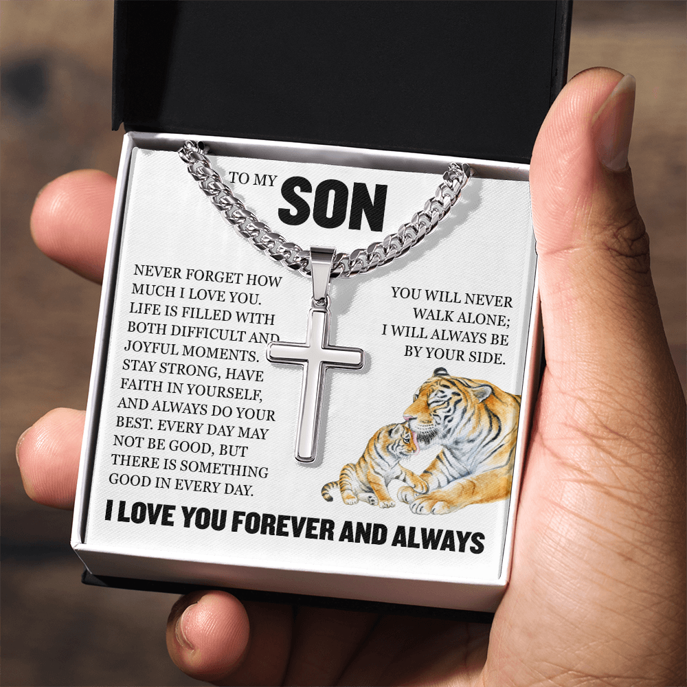 Cross Cuban Link Chain - To My Son "I Will Always Be By Yourside"