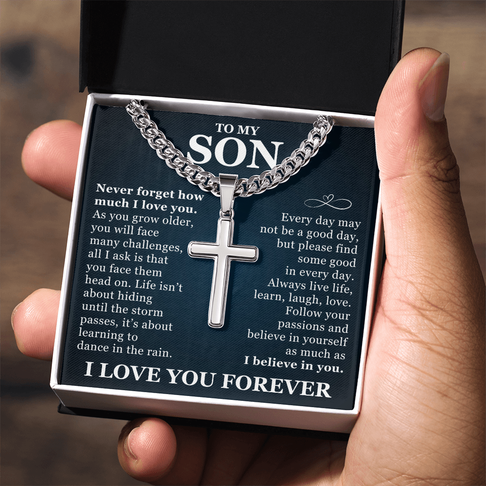 Artisan Cross with Cuban Link Chain - To My Son "I Believe In You"