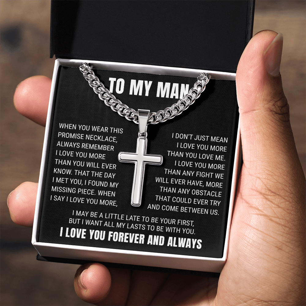 Cross Cuban Link Chain - To My Husband "I Love You More Than You Will Ever Know"