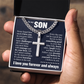 Cross Cuban Link Chain - To My Son "Never Forget How Much I Love You"