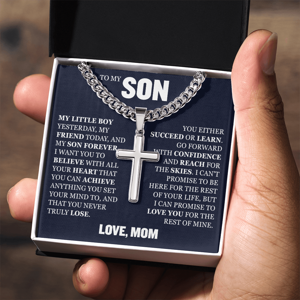 Cross Cuban Link Chain - To My Son "Reach For The Skies"