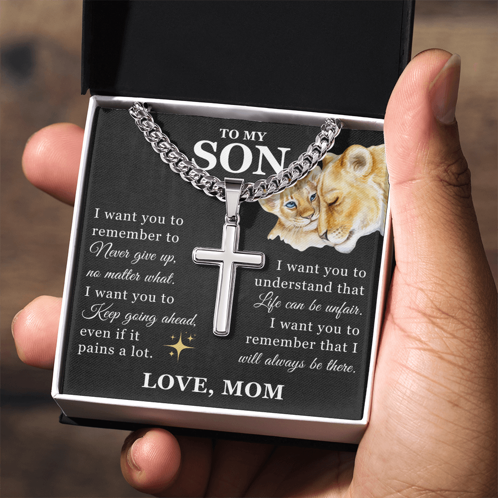 Artisan Cross with Cuban Link Chain - To My Son "Keep Going Ahead"