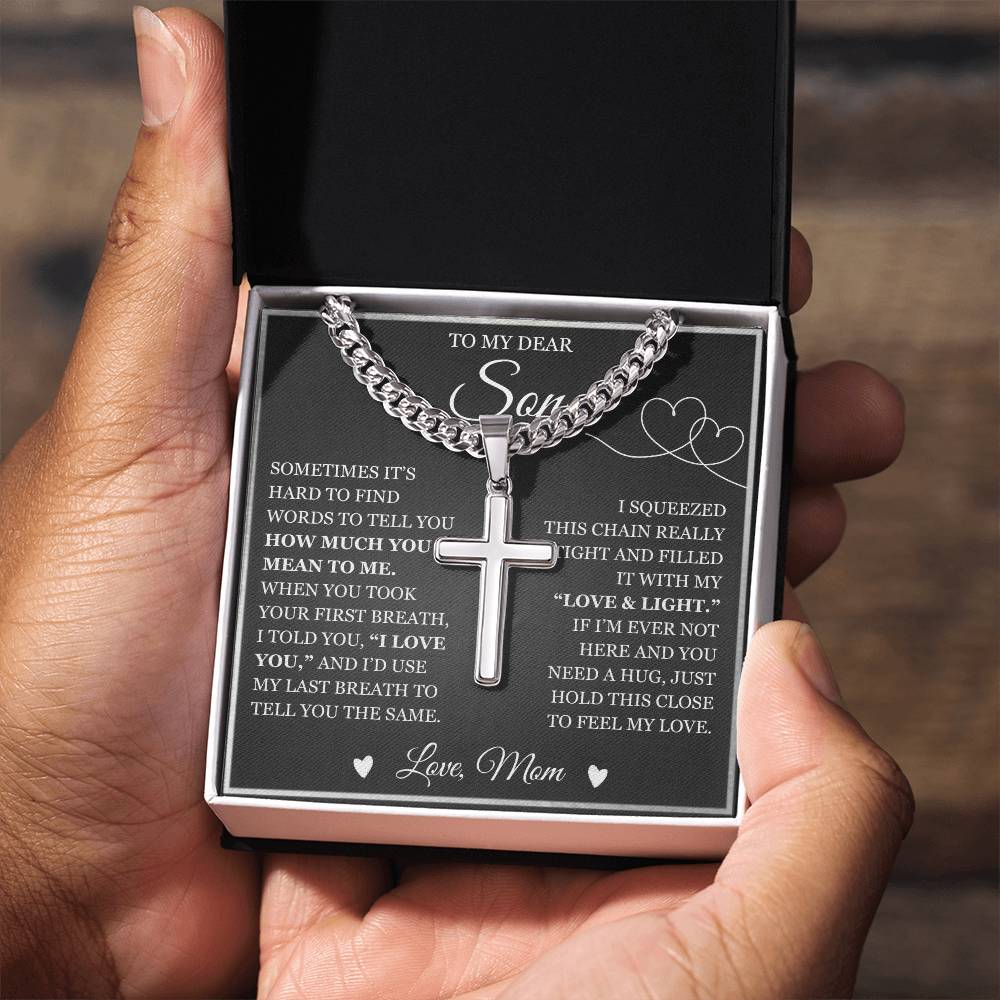 To My Son - Artisan Cross with Cuban Link Chain