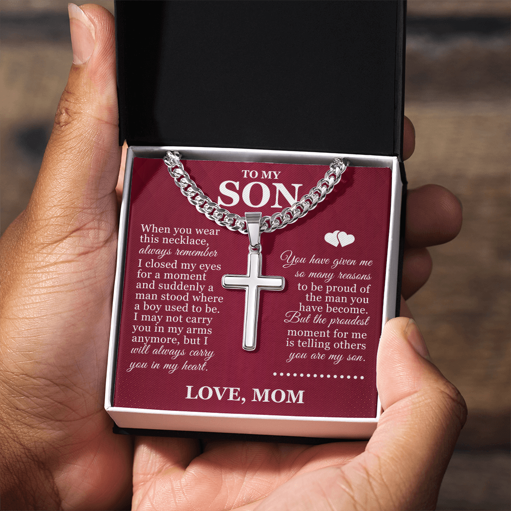 Artisan Cross with Cuban Link Chain - To My Son "Always Remember"
