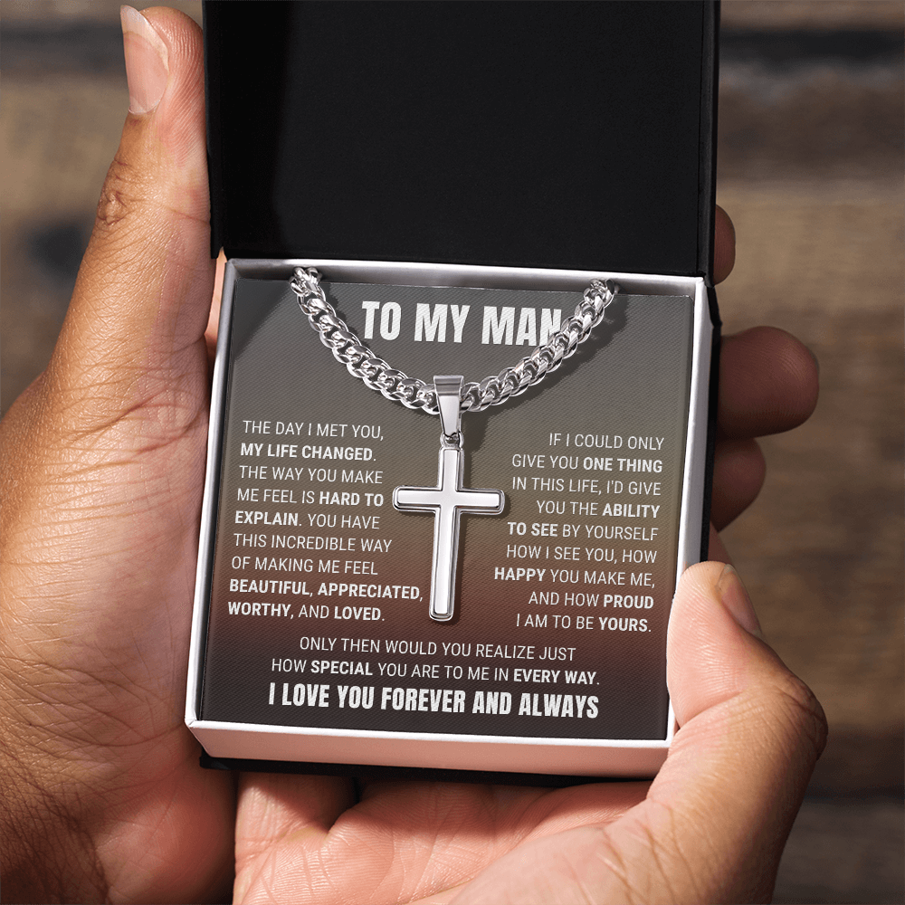 Cross Cuban Link Chain - To My Husband "How Happy You Make Me"