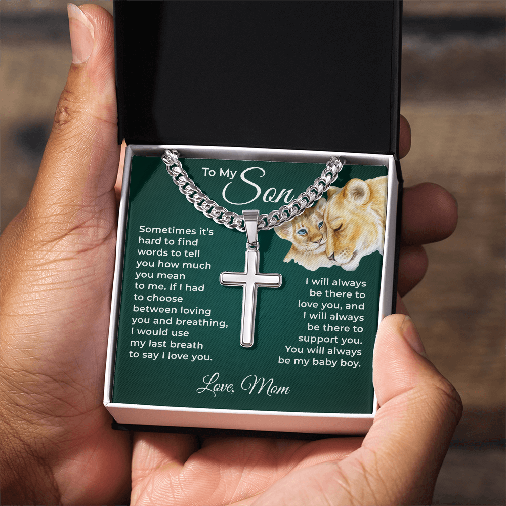 Cuban Chain with Cross Necklace - To My Son "I Love You"