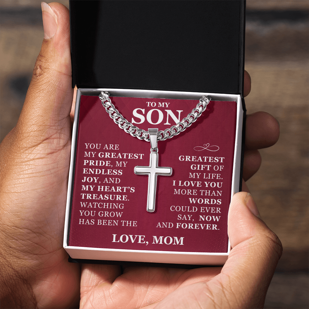 Artisan Cross with Cuban Link Chain - To My Son "I Love You"