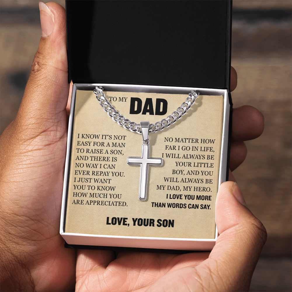Cross Cuban Link Chain - To My Dad "I Love You More Than Words Can Say"