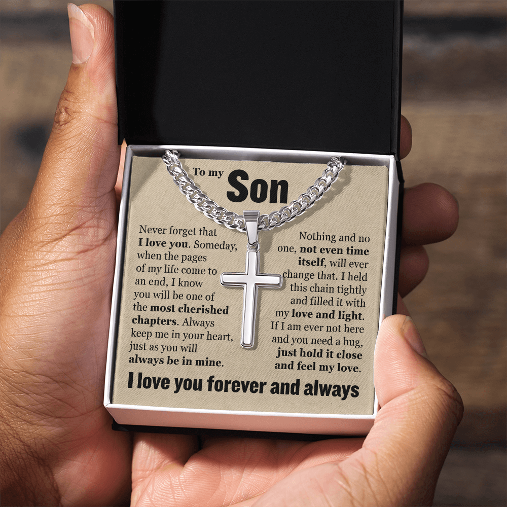 Cross Cuban Link Chain - To My Son "Always Keep Me In Your Heart"
