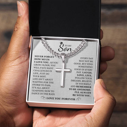 To My Son - Artisan Cross with Cuban Link Chain