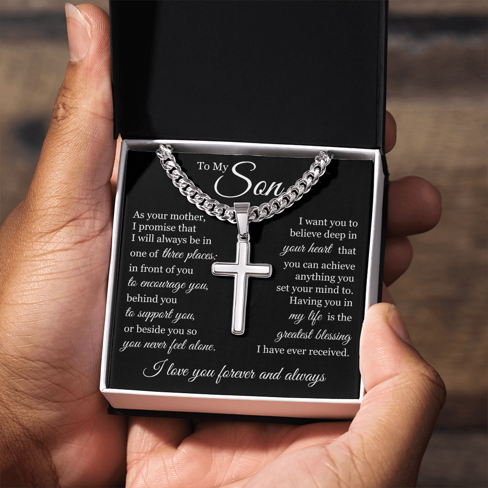Cross Cuban Link Chain - To My Son "I Love You Forever and Always"