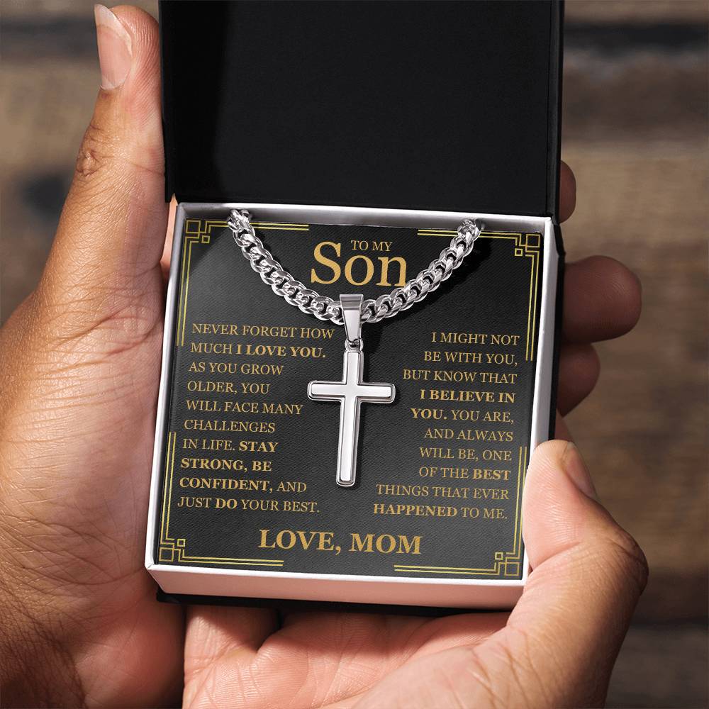 To My Son - Artisan Cross with Cuban Link Chain