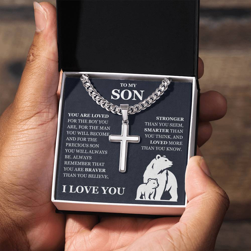 To My Son - Artisan Cross with Cuban Link Chain