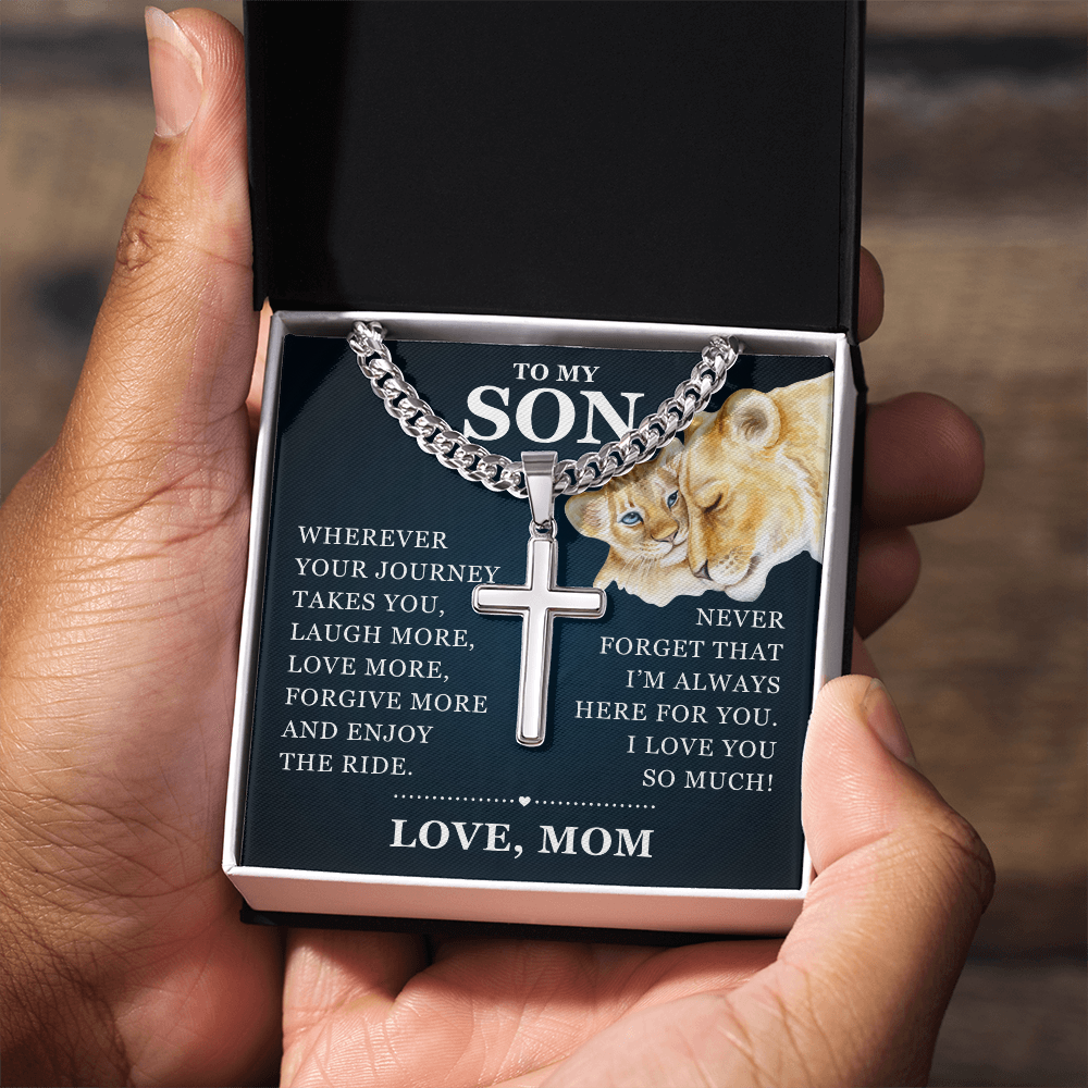 Artisan Cross with Cuban Link Chain - To My Son "I Love You So Much"