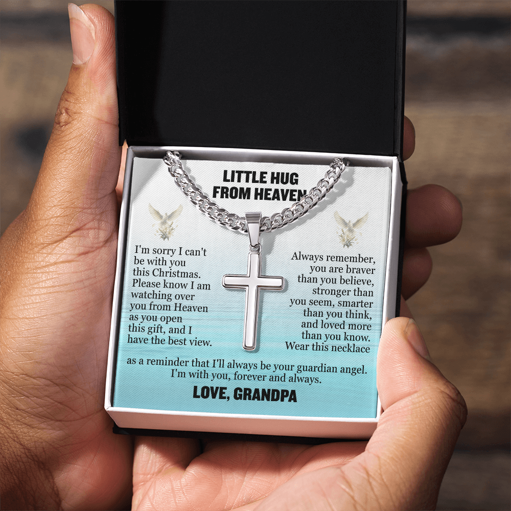 Cross Cuban Link Chain - Little Hug From Heaven From Grandpa