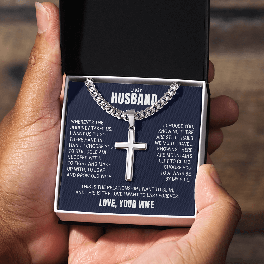 Cross Cuban Link Chain - To My Husband "I Choose You"