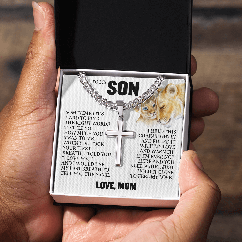 Cross Cuban Link Chain - To My Son "I Love You"