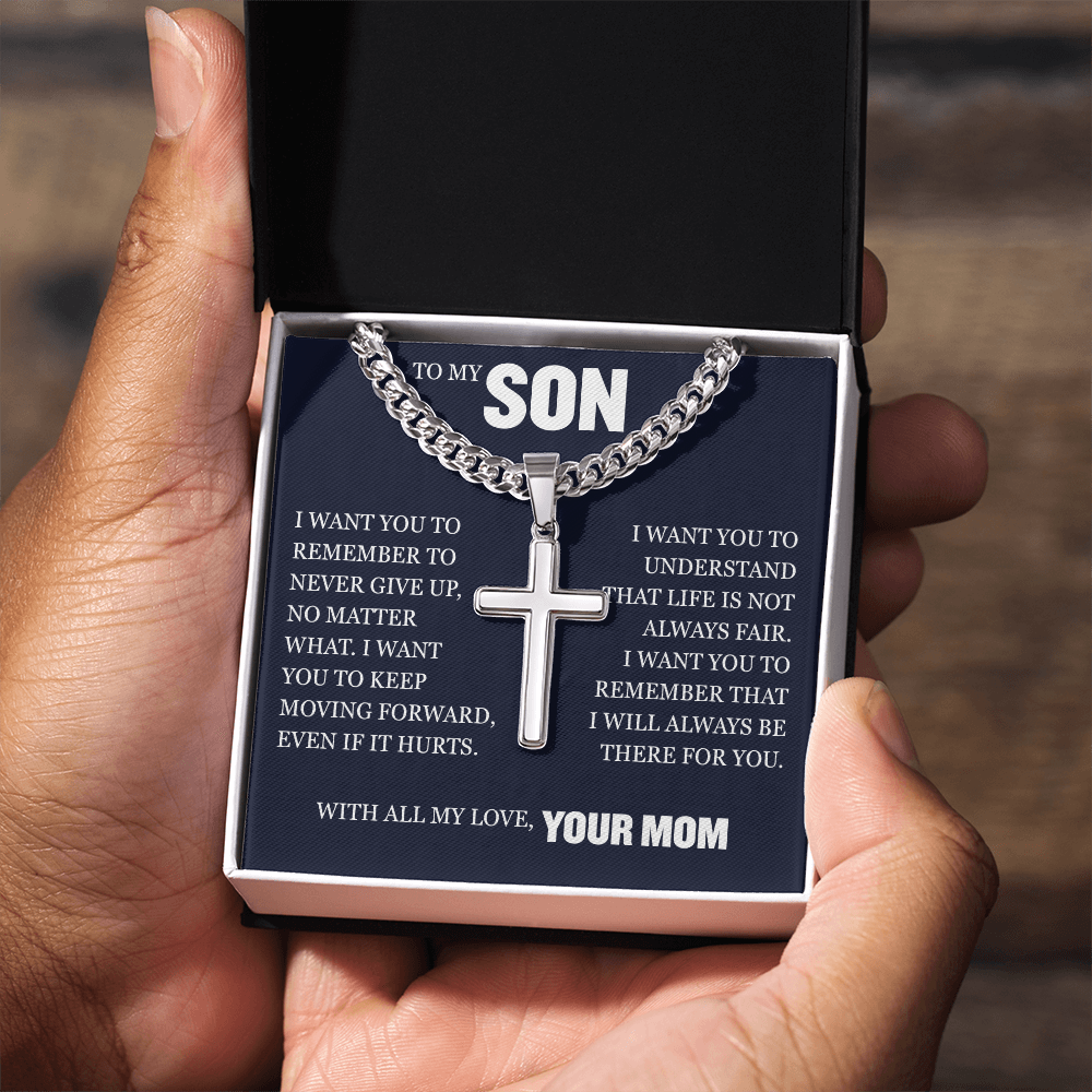 Cross Cuban Link Chain - To My Son "I Will Always Be There For You"