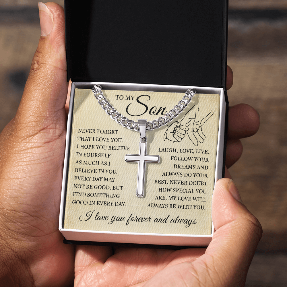 Cross Cuban Link Chain - To My Son "I Believe In You"