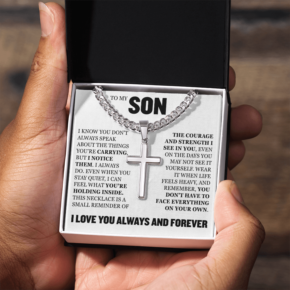 Cross Cuban Link Chain - To My Son "The Courage and Strength I See In You"