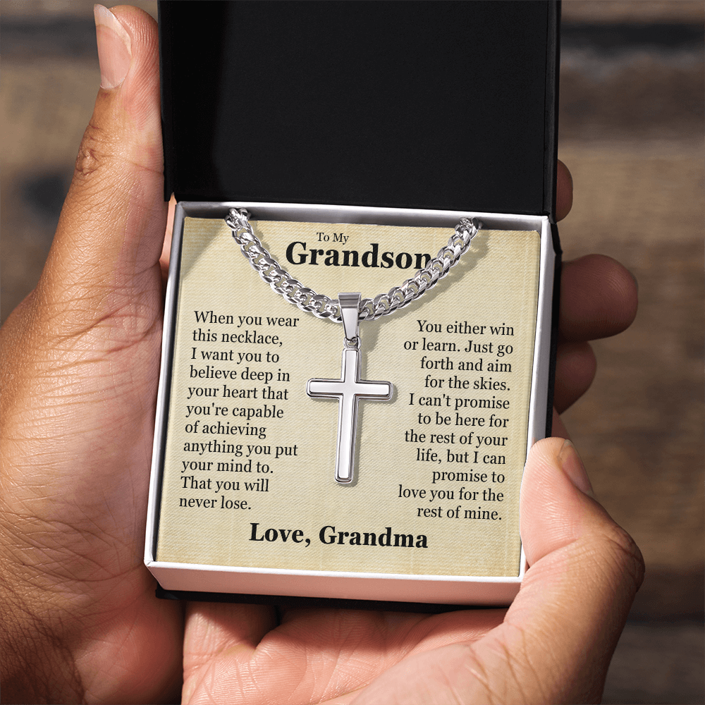 Cross Cuban Link Chain - To My Grandson "You Are Capable of Achieving Anything"