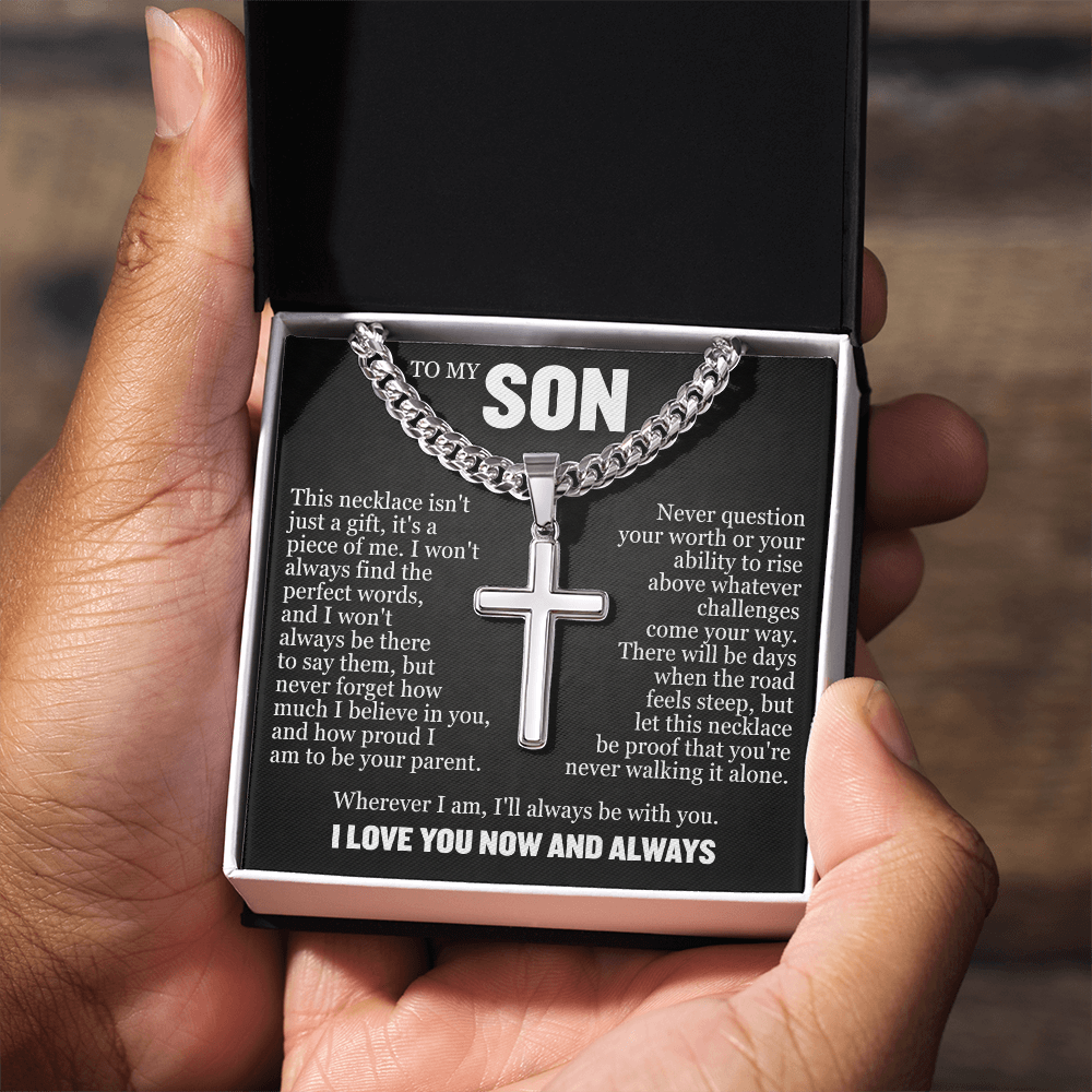 Cross Cuban Link Chain - To My Son "Never Question Your Worth"