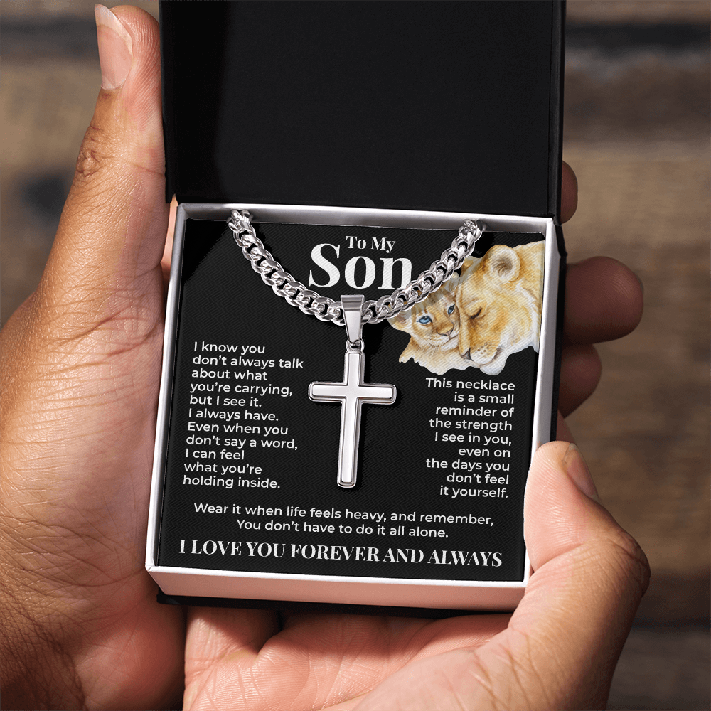 Cuban Chain with Cross Necklace - To My Son "You Don't Have To Do It All Alone"