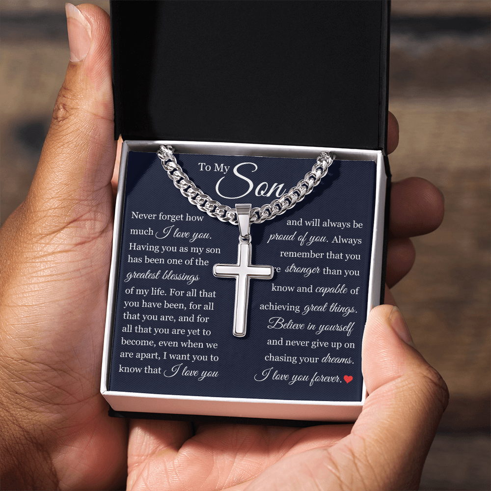Cross Cuban Link Chain - To My Son "Believe In Yourself"