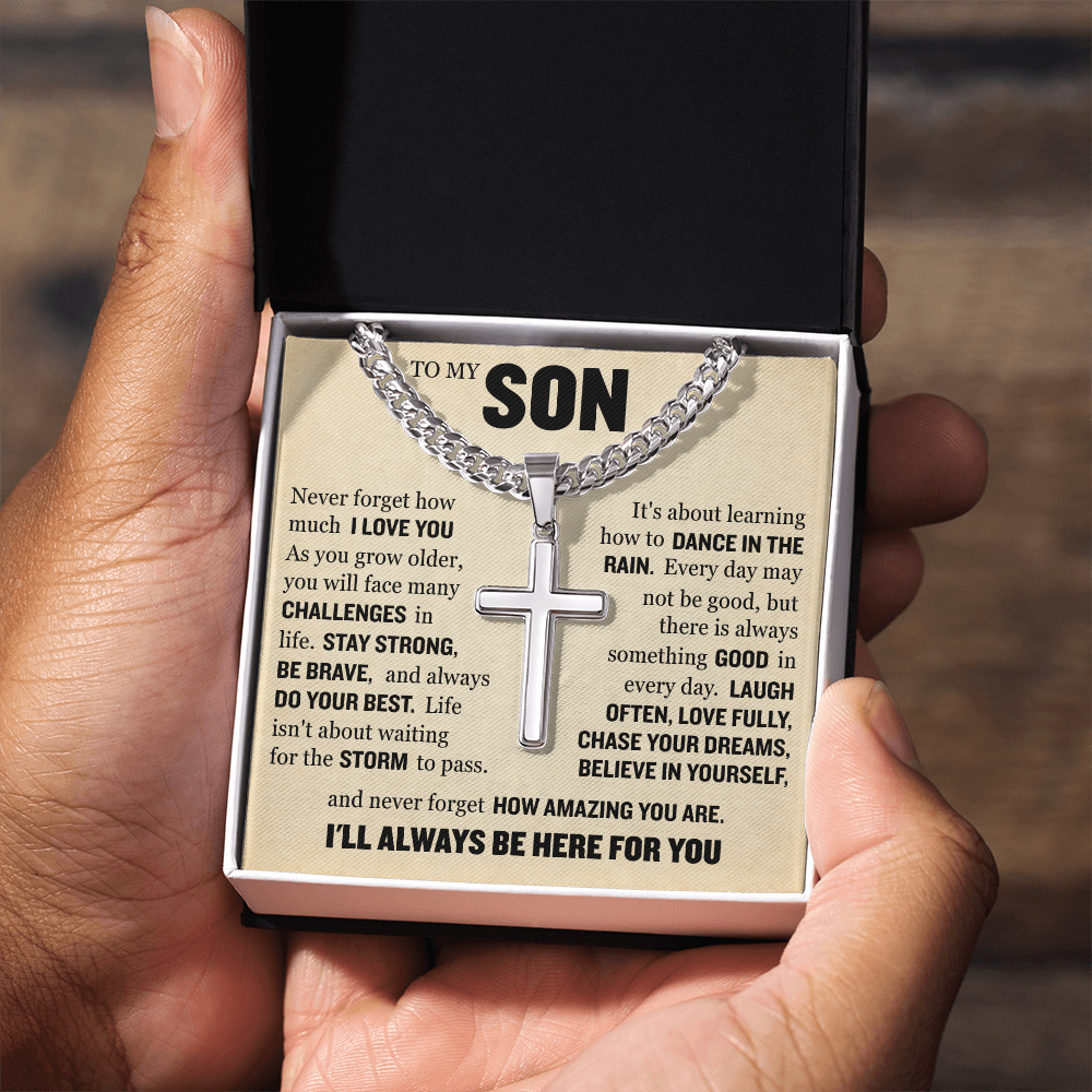 Cross Cuban Link Chain - To My Son "Never Forget How Amazing You Are"