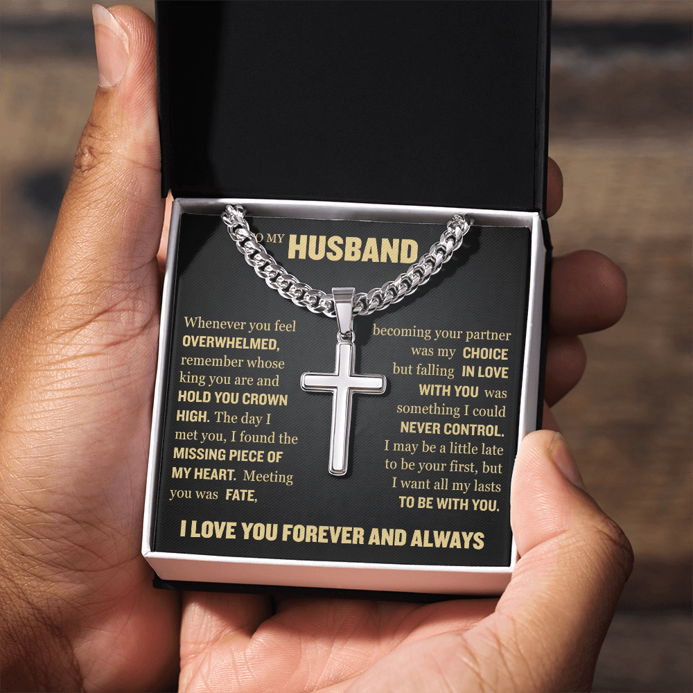Cross Cuban Link Chain - To My Husband "I Found The Missing Piece of My Heart"