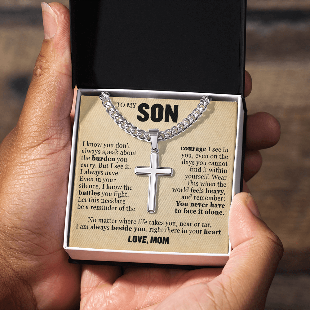 Cross Cuban Link Chain - To My Son "I Know The Battles You Fight"