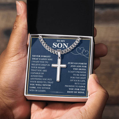 To My Son - Artisan Cross with Cuban Link Chain