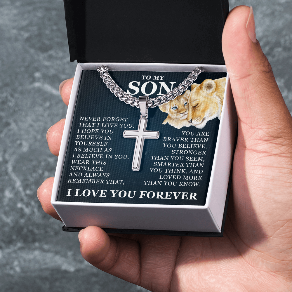 Artisan Cross with Cuban Link Chain - To My Son "I Believe In You"