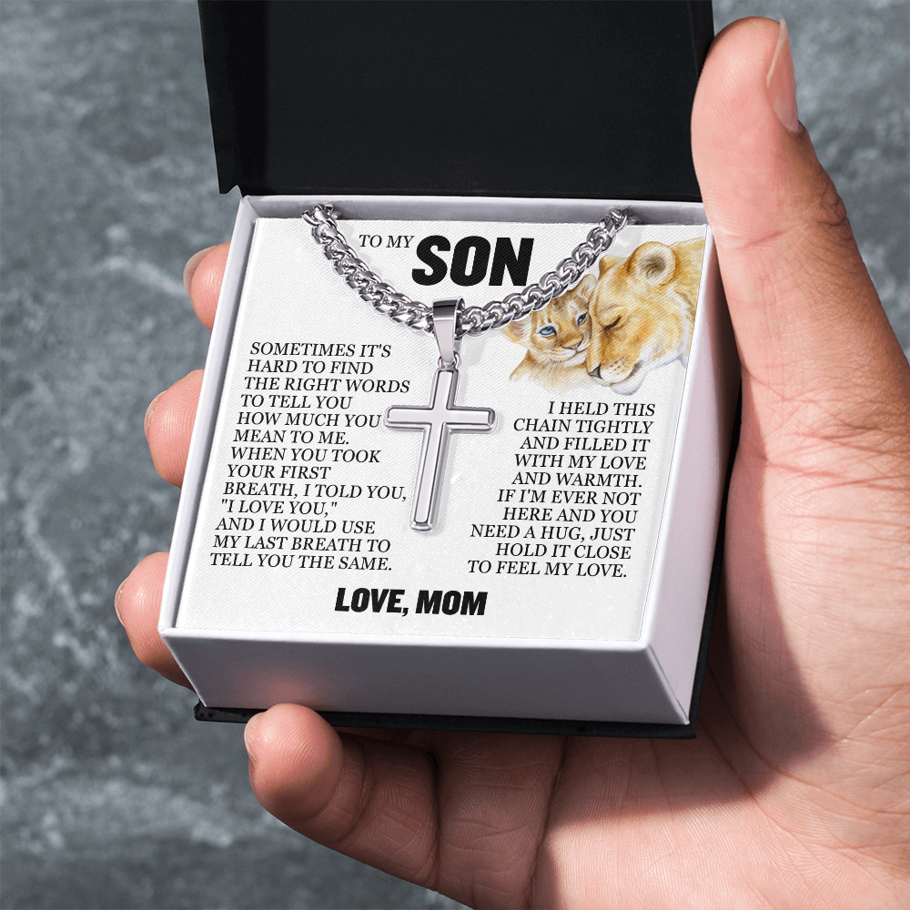 Cross Cuban Link Chain - To My Son "I Love You"