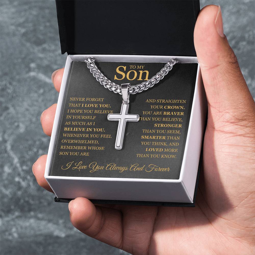 To My Son - Artisan Cross with Cuban Link Chain