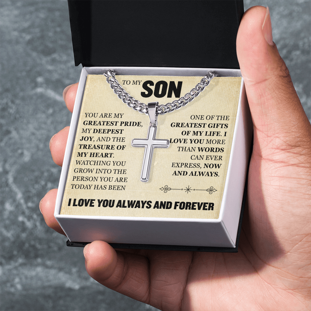 Cross Cuban Link Chain - To My Son "You Are My Greatest Pride"