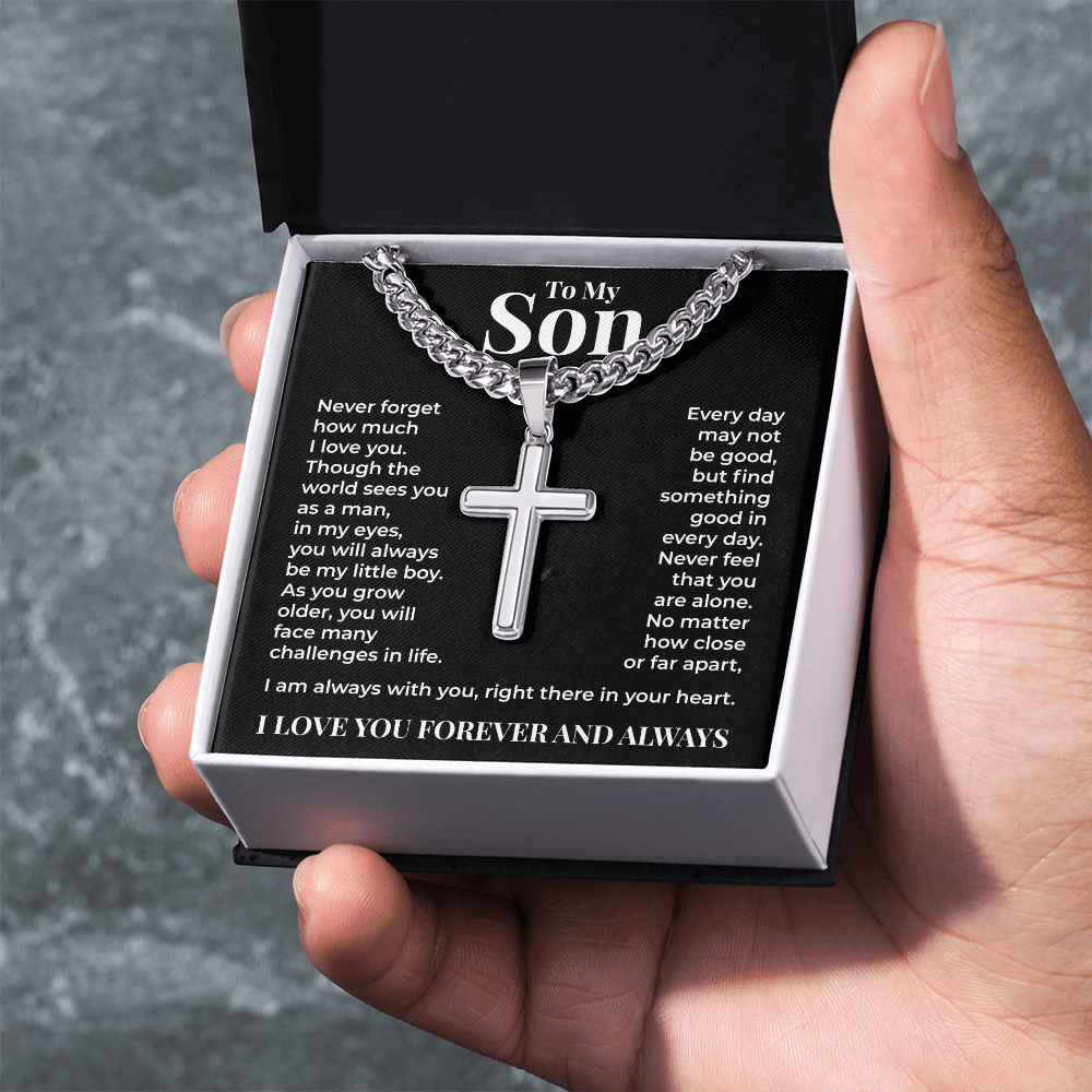 Cuban Chain with Cross Necklace  - To My Son "I'm Always With You"