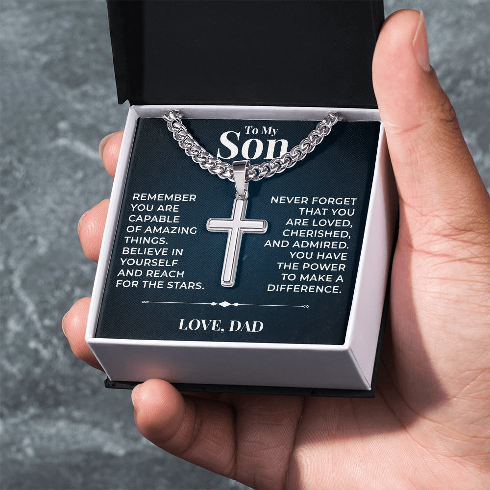 Cuban  Chain with Cross Necklace - To My Son "Reach For The Stars"