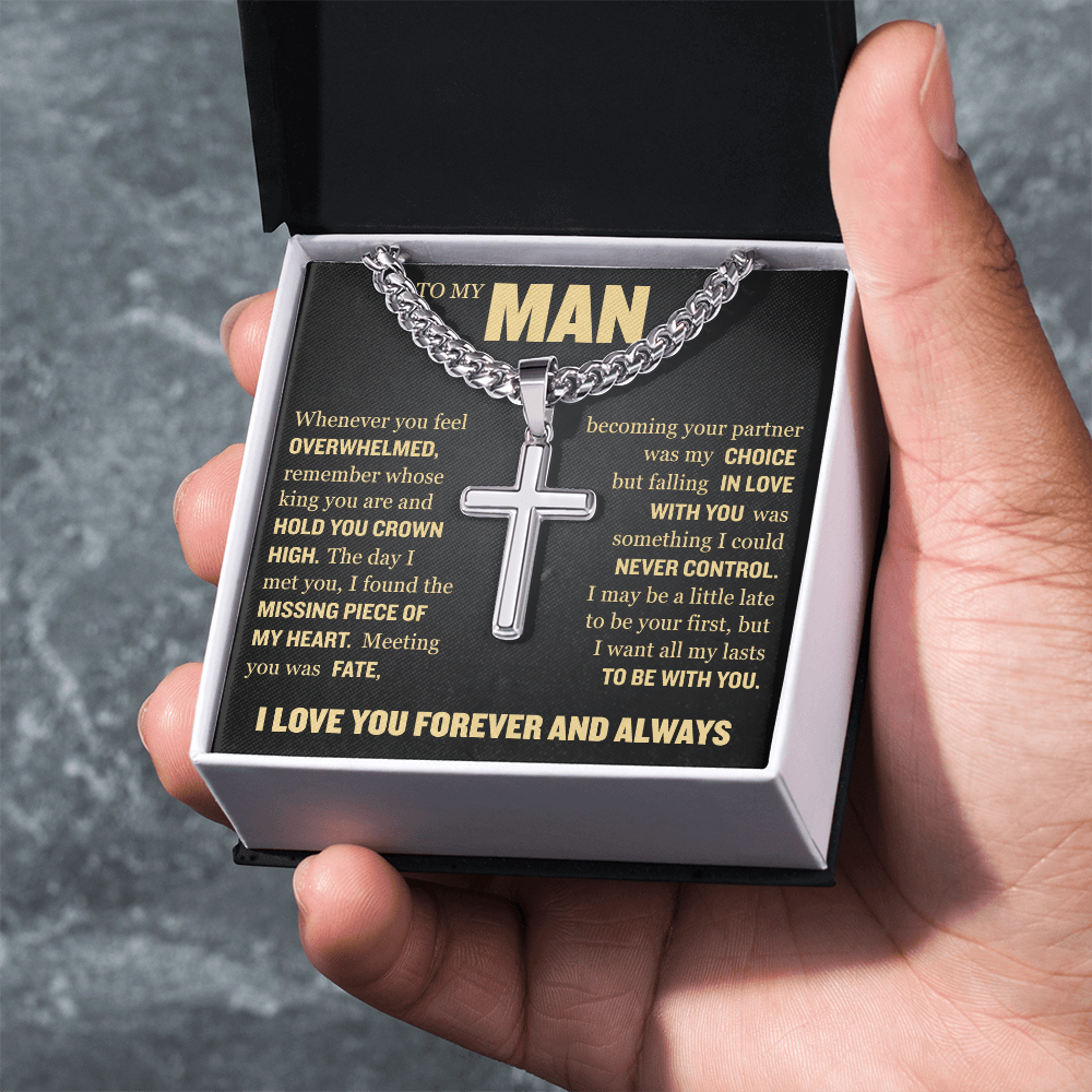 Cross Cuban Link Chain - To My Man "I Found The Missing Piece of My Heart"