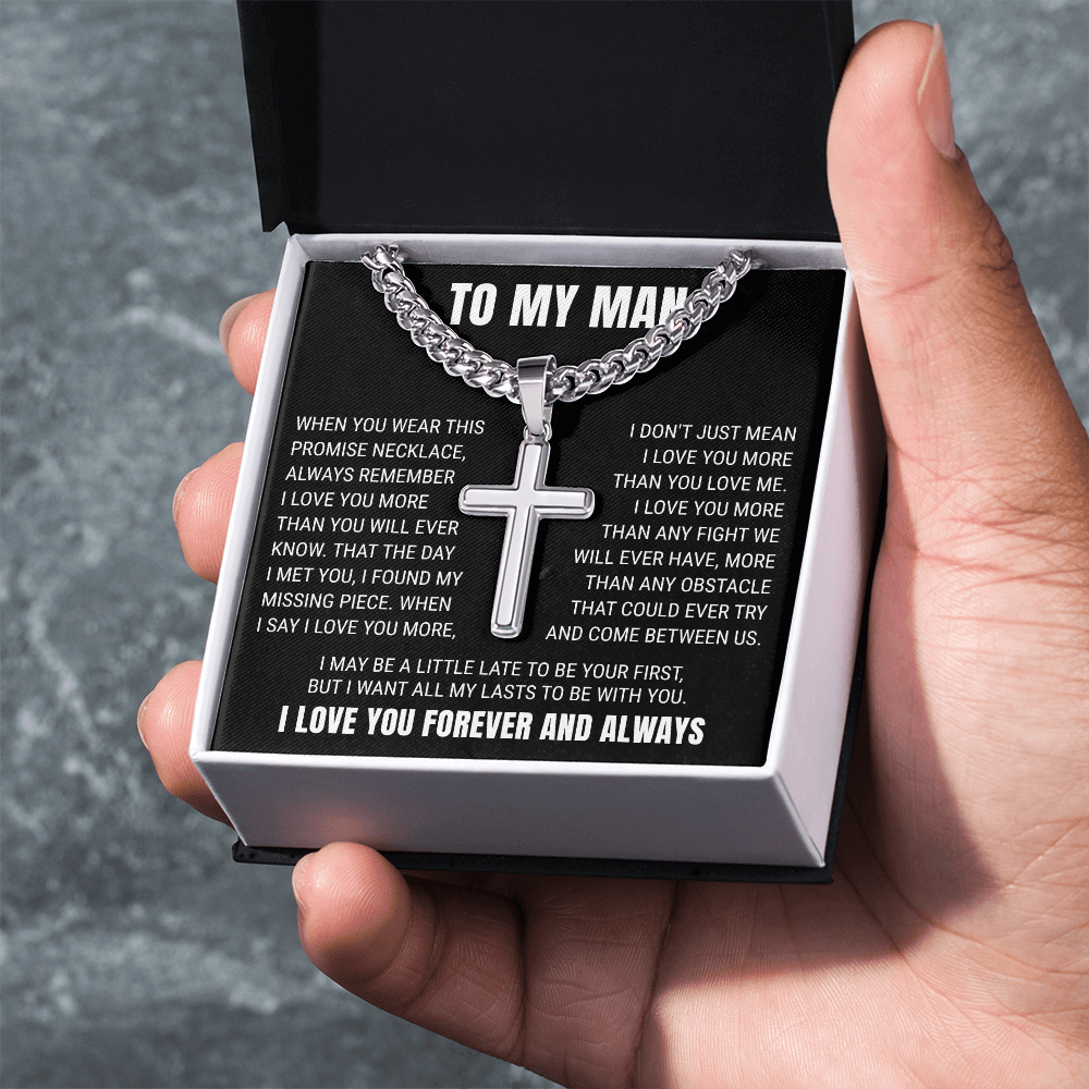 Cross Cuban Link Chain - To My Husband "I Love You More Than You Will Ever Know"