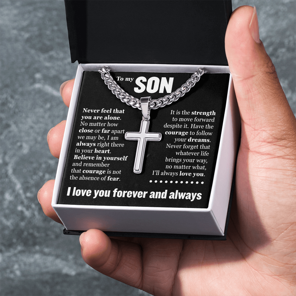 Cross Cuban Link Chain - To My Son "Never Feel That You Are Alone"