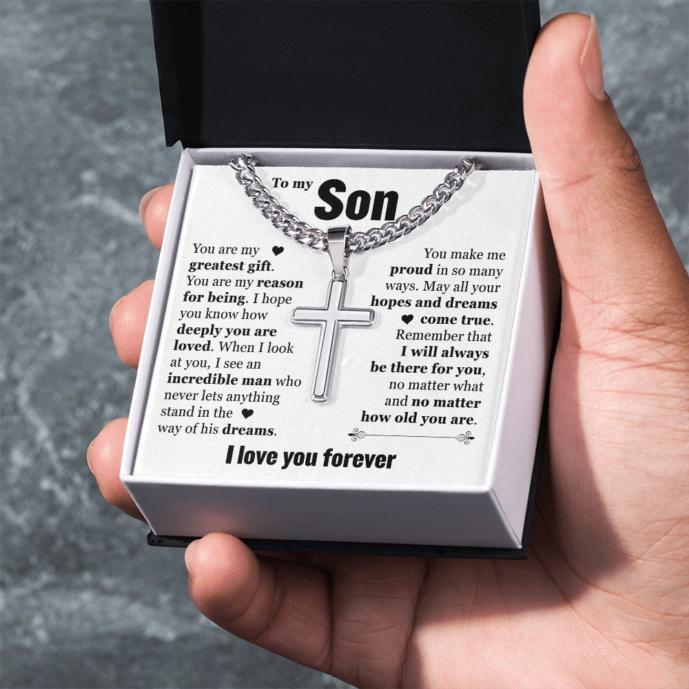 Cross Cuban Link Chain - To My Son "You Are My Greatest Gift"