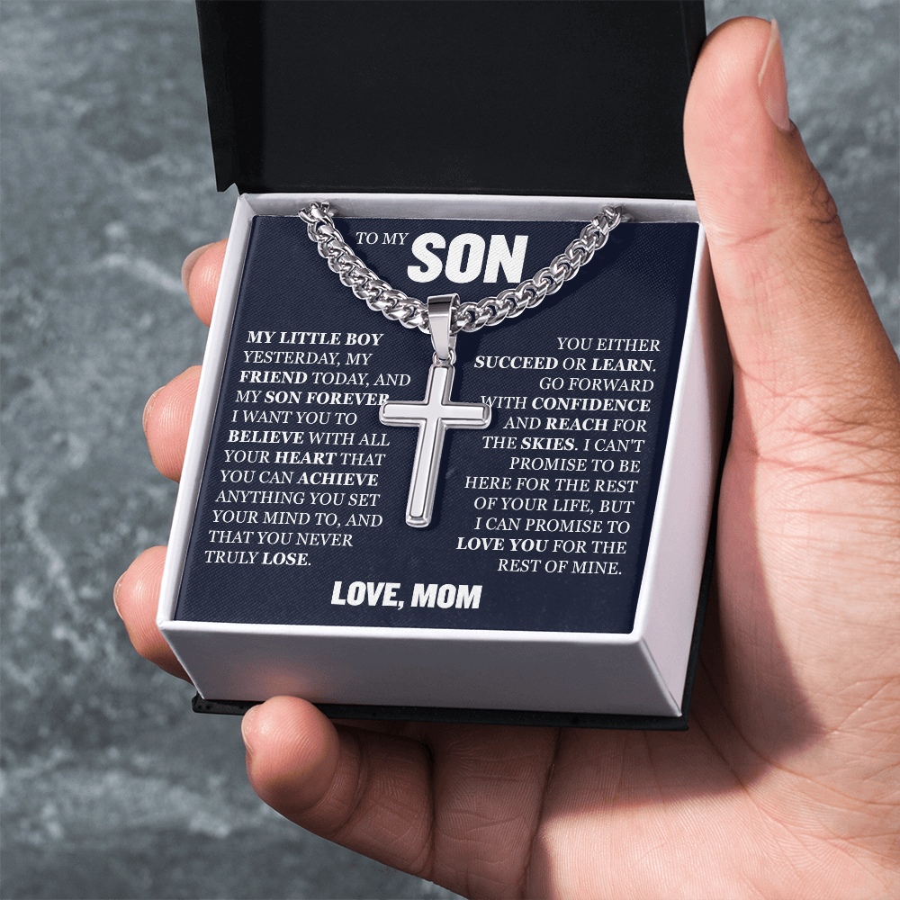 Cross Cuban Link Chain - To My Son "Reach For The Skies"