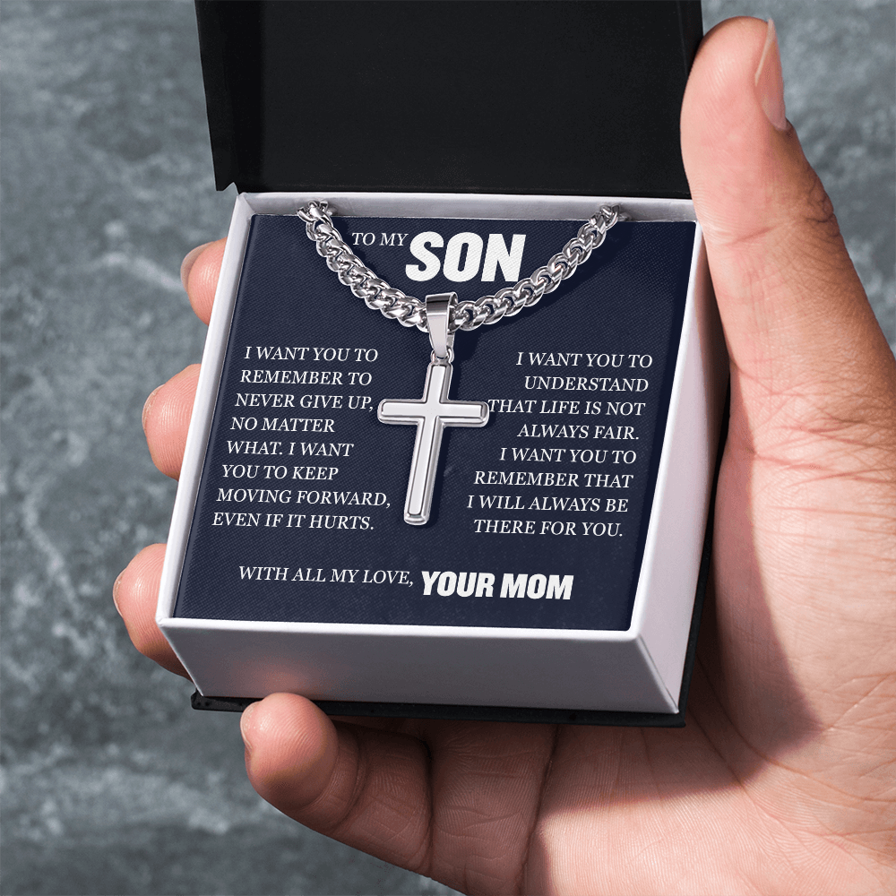 Cross Cuban Link Chain - To My Son "I Will Always Be There For You"