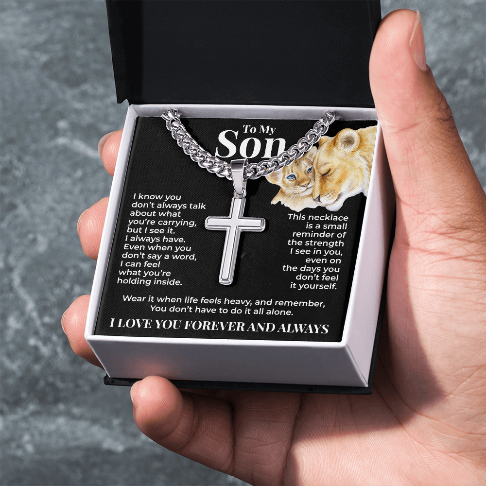Cuban Chain with Cross Necklace - To My Son "You Don't Have To Do It All Alone"